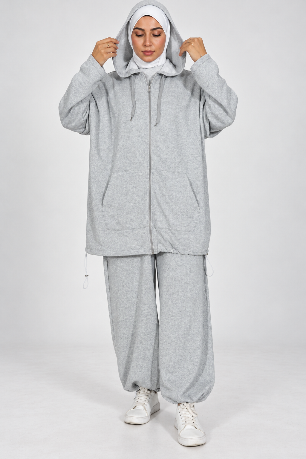 Ensemble Nayla gris chiné - veste à capuche