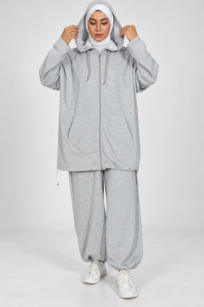 Ensemble Nayla gris chiné - veste à capuche